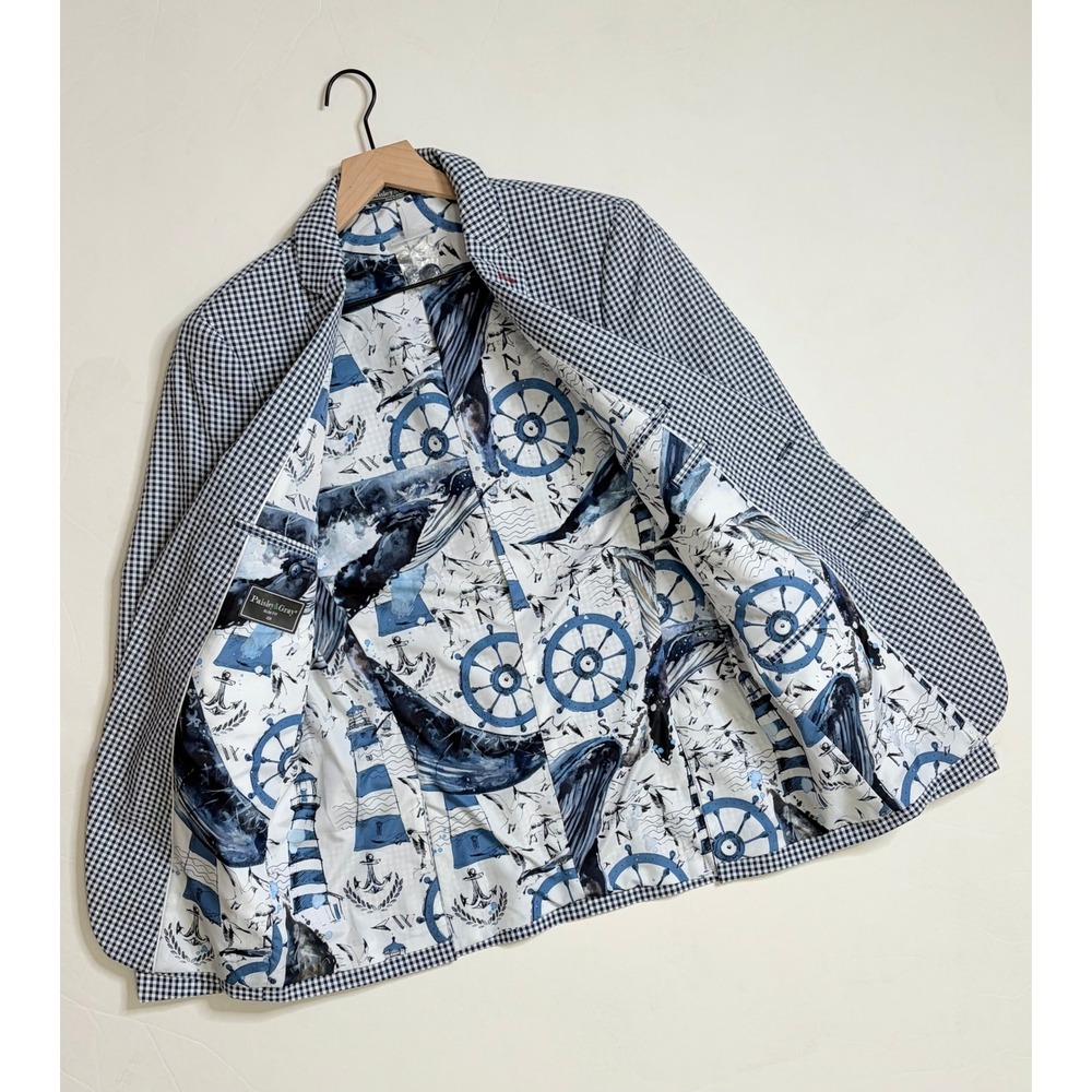 NEW! PAISLEY & GRAY Gingham Peak Two Button Blazer Blue White Nautical Lined 40R - Picture 4 of 15